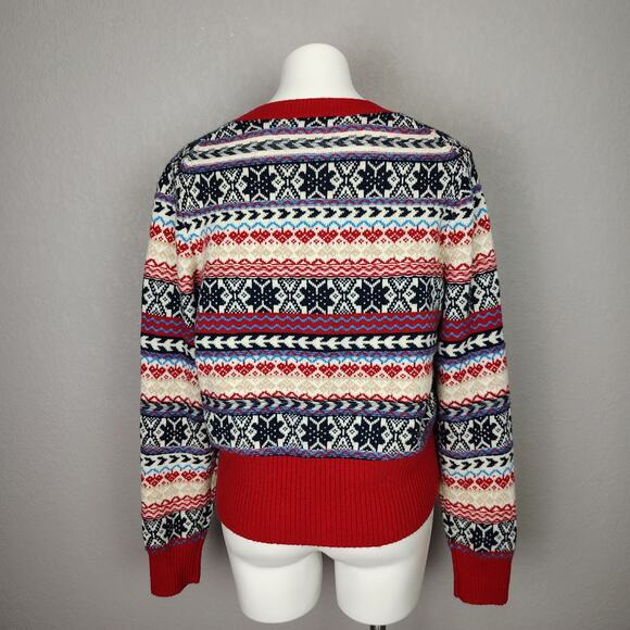 J. Crew Button Fair Isle Crewneck Sweater Lambs Wool Blend Size Large - Picture 5 of 16